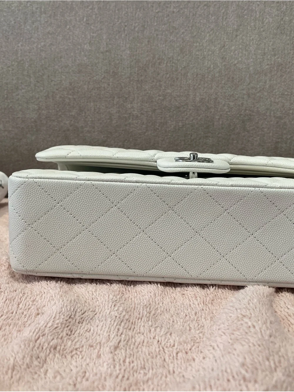 CHANEL Quilted Caviar Leather Flap Bag in White with Silver Hardware